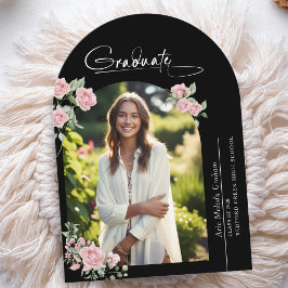 Pink Roses Script Photo Graduation Announcement Einladung