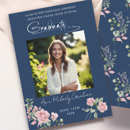 Pink Roses Script Photo Graduation Announcement Einladung