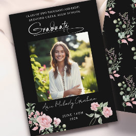 Pink Roses Script Photo Graduation Announcement Einladung