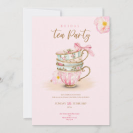Pink roses tea party bridal shower chic invitation einladung