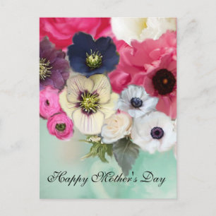 PINK ROSES UND ANEMONE BLUME MUTTERTAG POSTKARTE