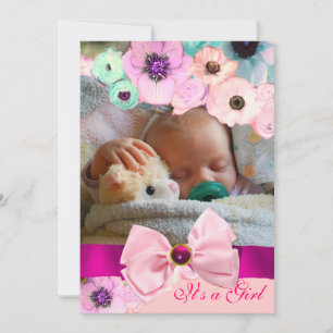 PINK ROSES UND BOW BABY SHOWY FOTOVORLAGE EINLADUNG