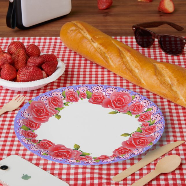 Pink Roses Valentine Fügen Sie Ihrem Foto Paper Te Pappteller (Picknick)