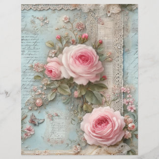 Pink Roses Vintage Junk Journal Scrapbook Paper