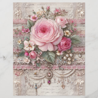 Pink Roses Vintage Junk Journal Scrapbook Paper