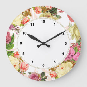 Pink roses vintage roses floral clock große wanduhr