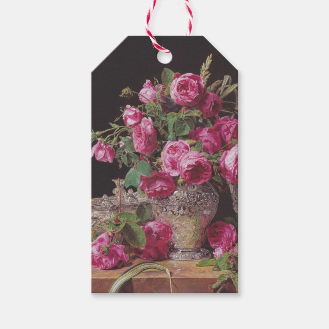 Pink Roses (von Ferdinand Georg Waldmüller) Geschenkanhänger (Vorderseite)