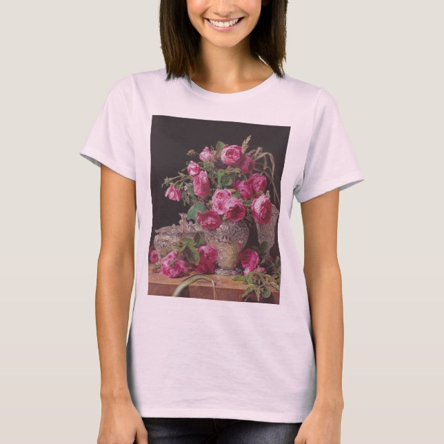 Pink Roses (von Ferdinand Georg Waldmüller) T-Shirt (Vorderseite)