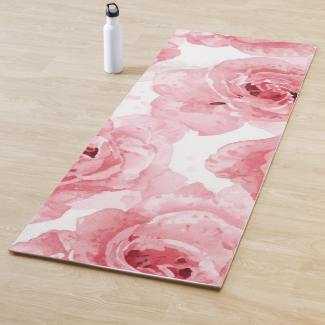 Pink Roses Watercolor Floral Blush Botanical Yogamatte (Beispiel)