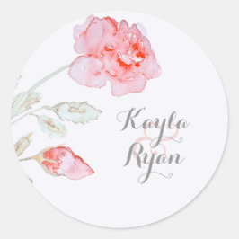 Pink Roses Watercolor Hochzeit Runder Aufkleber