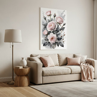 Pink Roses Watercolor Painting Poster