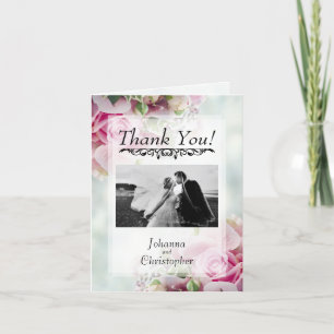 Pink Roses Wedding Dankeschön Karte mit Foto