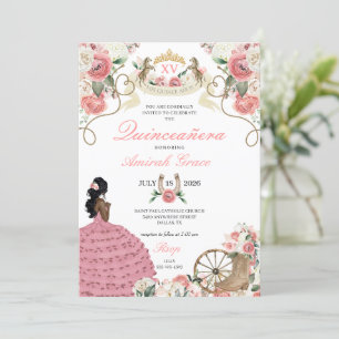 Pink Roses Western Charro Cowgirl Quinceañera Einladung