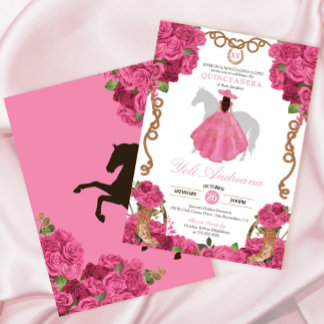 Pink Roses Western Charro Quinceañera Einladung