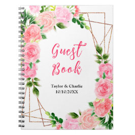 Pink Roses with Foliage Wedding Guest Book Notizblock