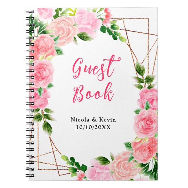 Pink Roses with Foliage Wedding Guest Book Notizblock (Vorderseite)