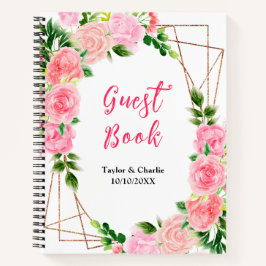 Pink Roses with Foliage Wedding Guest Book Notizbuch