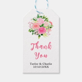 Pink Roses with Foliage Wedding Thank You Geschenkanhänger