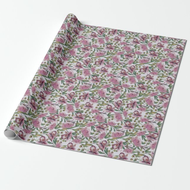 Pink Roses Wrapping Paper Geschenkpapier (Ungerollt)