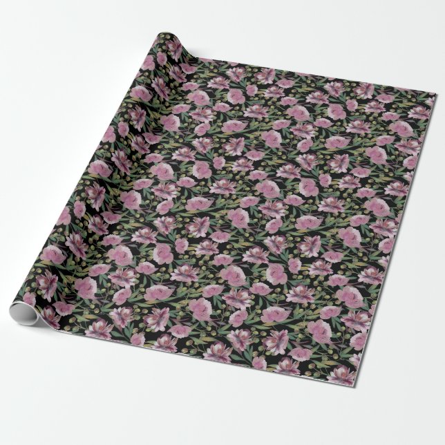 Pink Roses Wrapping Paper Geschenkpapier (Ungerollt)