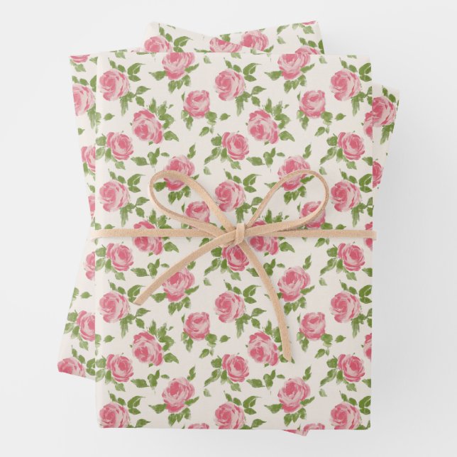 Pink Roses Wrapping Paper Geschenkpapier Set (Beispiel)