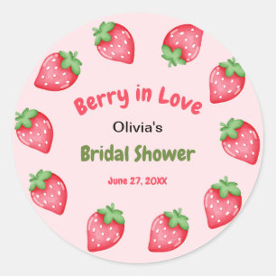 Pink & Rot Strawberry Berry in Love Brautparty Runder Aufkleber