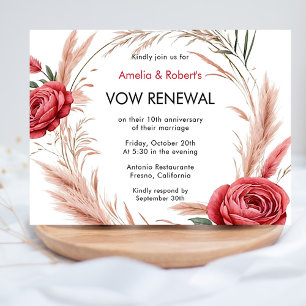 Pink Rote Rose Boho Pampas Vow Renewal Einladung