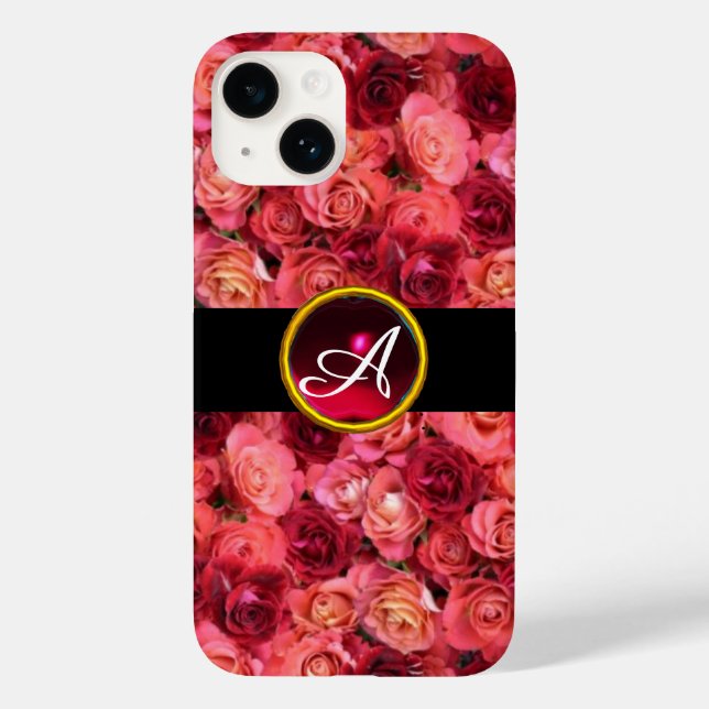PINK ROTE ROSE FELD ,RED RUBY GEMSTONE MONOGRAMM Case-Mate iPhone HÜLLE (Rückseite)