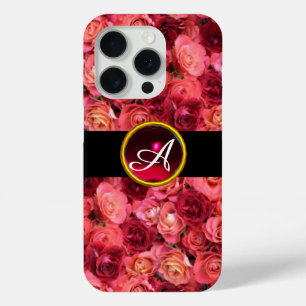 PINK ROTE ROSE FELD ,RED RUBY GEMSTONE MONOGRAMM iPhone 15 PRO HÜLLE