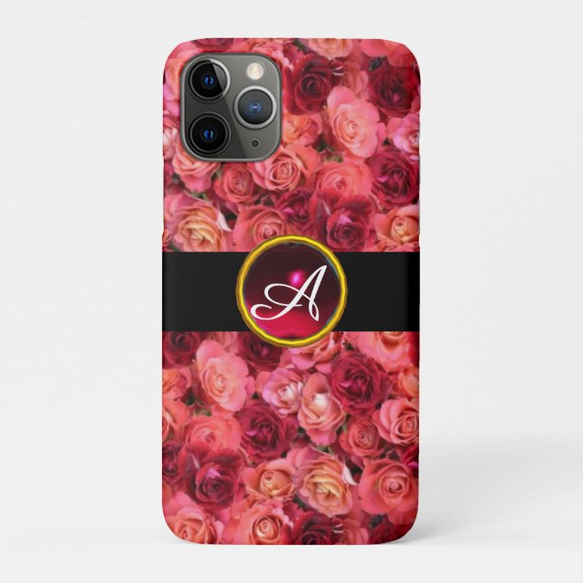 PINK ROTE ROSE FELD ,RED RUBY GEMSTONE MONOGRAMM Case-Mate iPhone HÜLLE (Rückseite)
