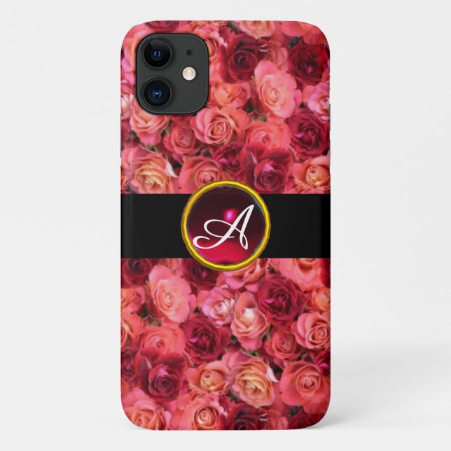 PINK ROTE ROSE FELD ,RED RUBY GEMSTONE MONOGRAMM Case-Mate iPhone HÜLLE (Rückseite)