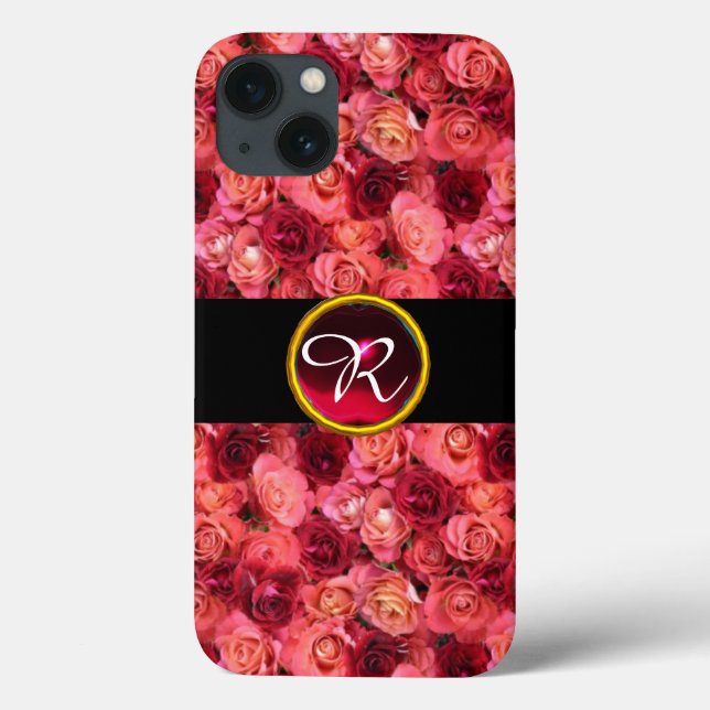 PINK ROTE ROSE FELD ,RED RUBY GEMSTONE MONOGRAMM Case-Mate iPhone HÜLLE (Rückseite)