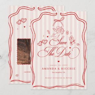 Pink & Roter Vintage Cupid Save The Date