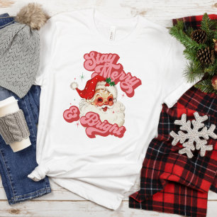 Pink Rotes Retro-Groovy Santa Bleib Froh und Hell T-Shirt