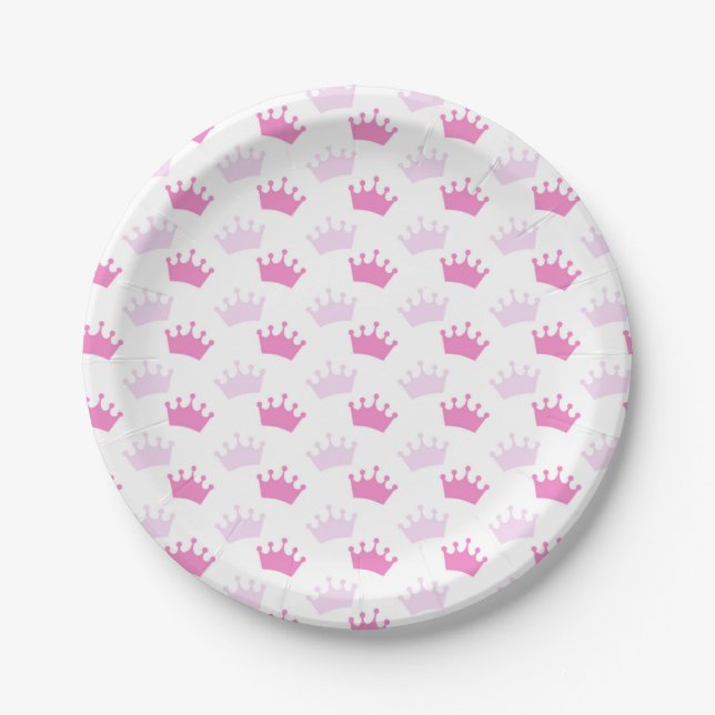 Pink Royal Crowns Fairytale Princess Baby Dusche Pappteller (Vorderseite)