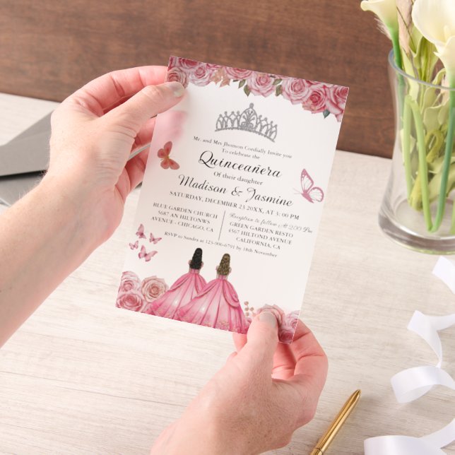 Pink Royal Floral Butterfly Twin Quinceanera (Handgehalten)