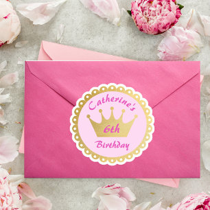 Pink Royal Princess Crown Girl Birthday Aufkleber