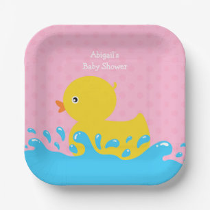 Pink Rubber Duck Polka Dot Baby Dusche Pappteller