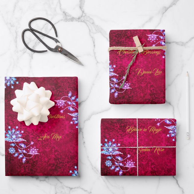 Pink & Ruby Frohe Weihnachtsfeiertage Segnungen Geschenkpapier Set (Vorderseite)