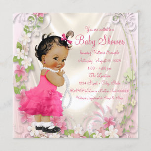 Pink Ruffle Dress Pearls Ethnic Girl Baby Dusche Einladung