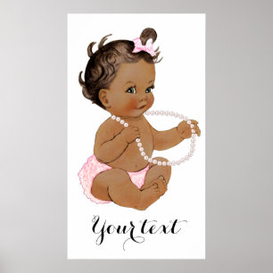 Pink Ruffle Pants Pearls Ethnic Girl Baby Dusche Poster