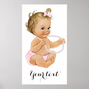 Pink Ruffle Pants Pearls Girl Baby Dusche Poster