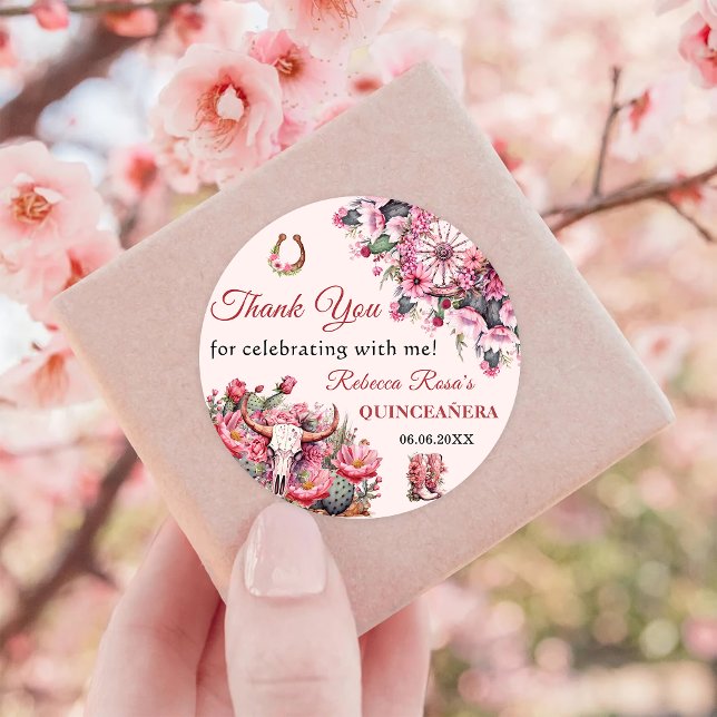 Pink Rustic Boho Western Charra Theme Quinceanera Runder Aufkleber (Von Creator hochgeladen)