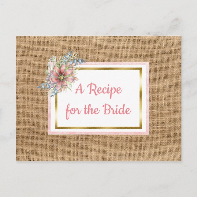 PInk Rustic Burlap Floral Wedding Rezept Card Postkarte