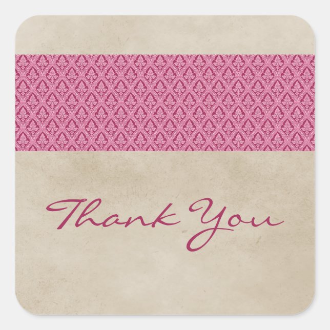 Pink Rustic Damask Danke Stickers (Vorderseite)