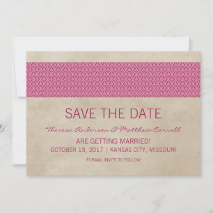 Pink Rustic Damask Save the Date einladen Einladung