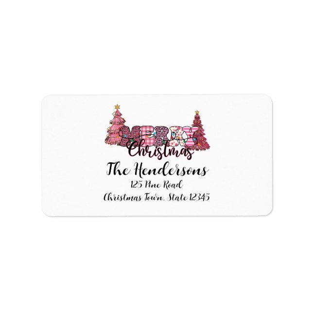 Pink Rustic Frohe Weihnachten Adressaufkleber (Vorne)