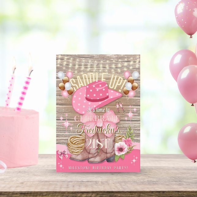 Pink Rustic Girly Cowgirl Boots Hat Geburtstag Einladung (Von Creator hochgeladen)