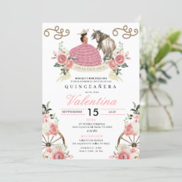 Pink Rustic Mariachi Cowgirl Western Quinceañera Einladung