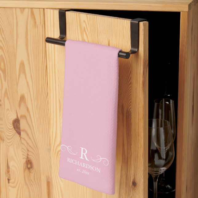 Pink Rustic Monogram Küchentücher (Drittel gefaltet)